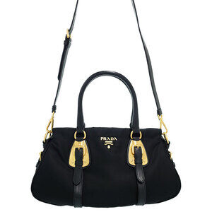 Prada Tessuto 2way Satchel Bag black nylon leather trim